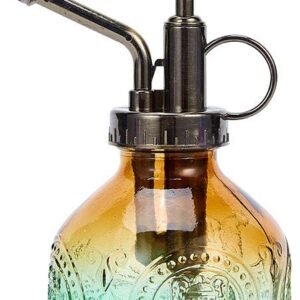 Glass Vintage Plant Spritzer Spray Bottle, Succulent Watering Bottle with Top Pump, Small Plant Sprayer Mister Watering Can for Indoor Outdoor House Plant - Green Brown Gradient