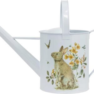 Galvanized Metal 16.25" Long Watering Can, Garden Rabbit